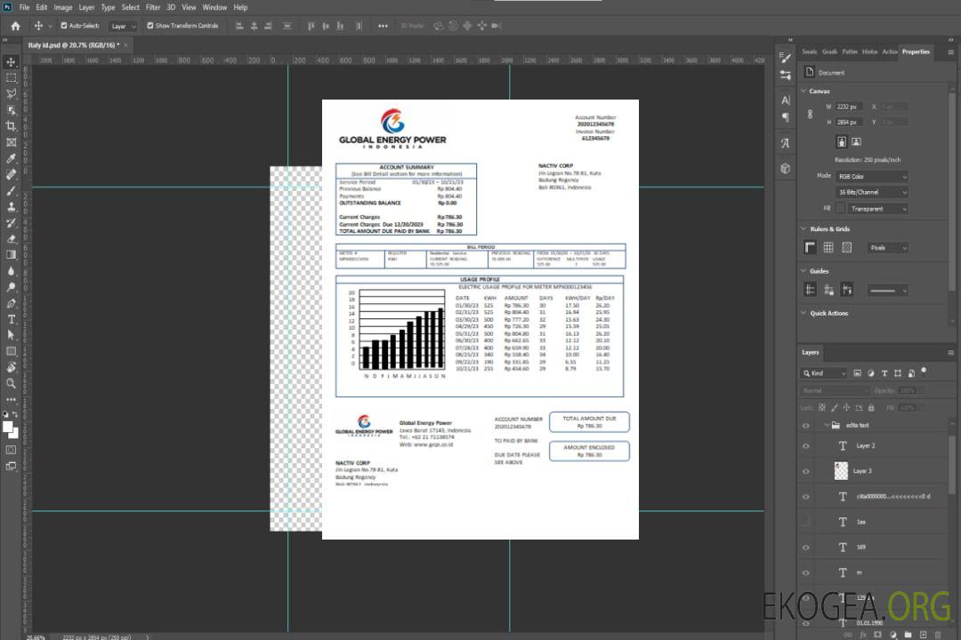 Facture commerciale du service public Global Energy Power, SCR template